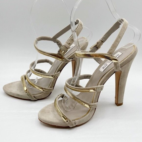 Rachel Zoe Strappy Heels Women’s Size 7 Suede Gold Accent Sandals - Picture 2 of 11